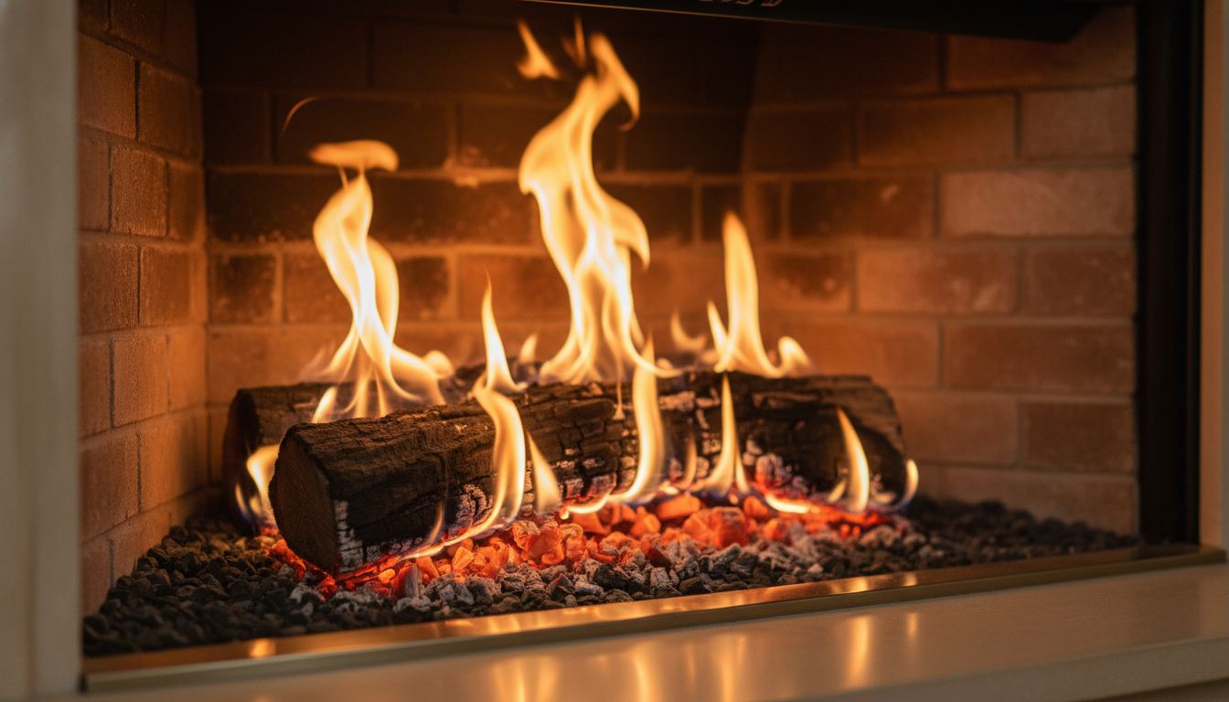 Warm fireplace with gentle flames