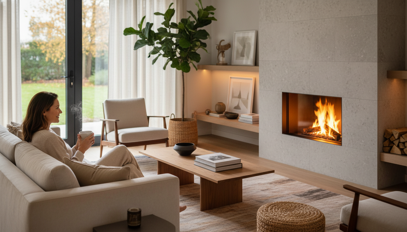 Warm, inviting fireplace