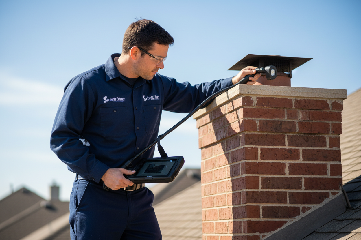 Professional Lords Chimney technician inspecting a chimney